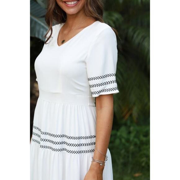 Petallush White Half Sleeve V-Neck Summer Maxi Dress Cottagecore Embroidered - Picture 4 of 11